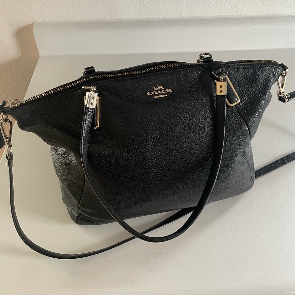 Coach Kelsey Satchel - Black Pebbled Leather Purse